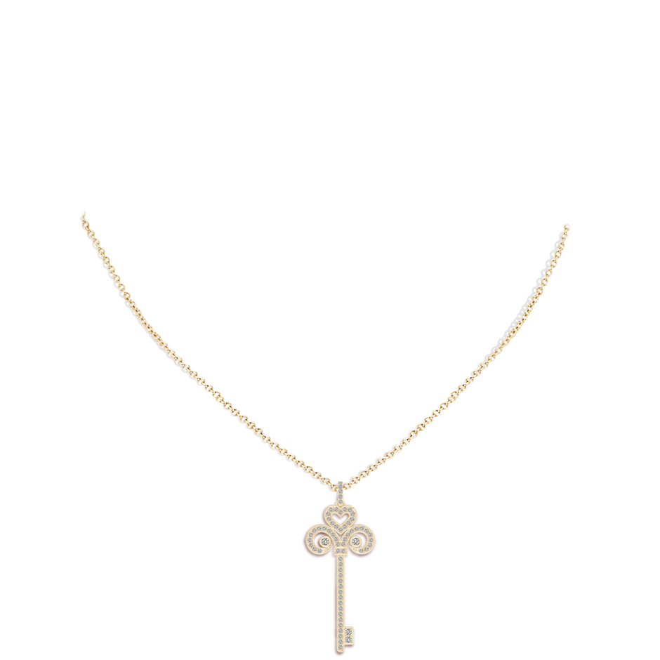 2mm KI3 Diamond Fleur De Lis Key Pendant in Yellow Gold body-neck