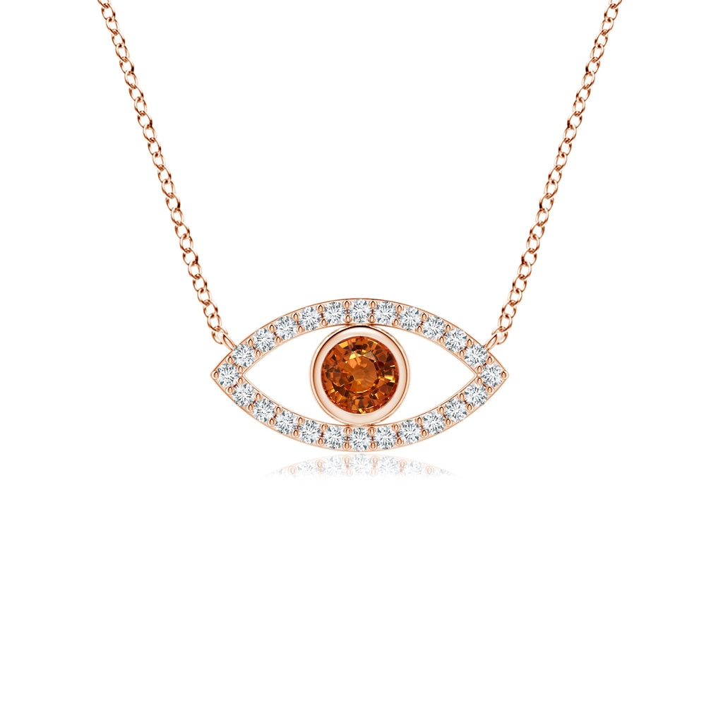 3.5mm AAAA Orange Sapphire Evil Eye Pendant with Diamond Accents in Rose Gold