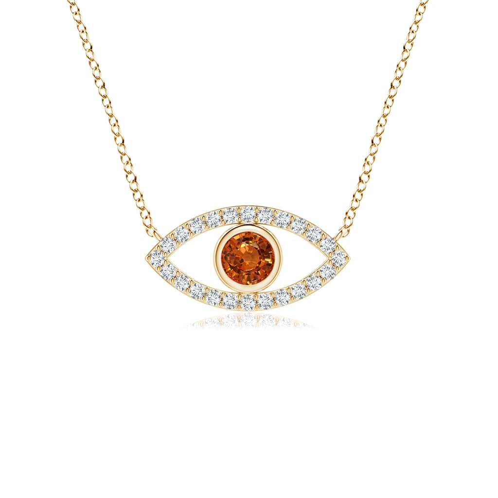 3.5mm AAAA Orange Sapphire Evil Eye Pendant with Diamond Accents in Yellow Gold