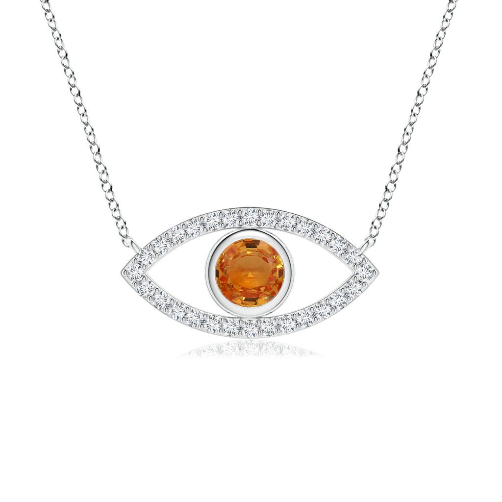 4.5mm AAA Orange Sapphire Evil Eye Pendant with Diamond Accents in White Gold
