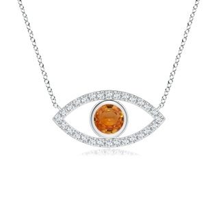 4.5mm AAA Orange Sapphire Evil Eye Pendant with Diamond Accents in White Gold