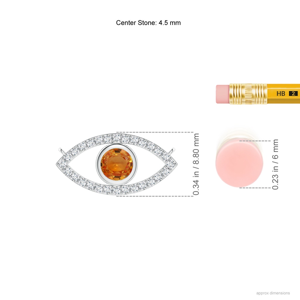 4.5mm AAA Orange Sapphire Evil Eye Pendant with Diamond Accents in White Gold Ruler