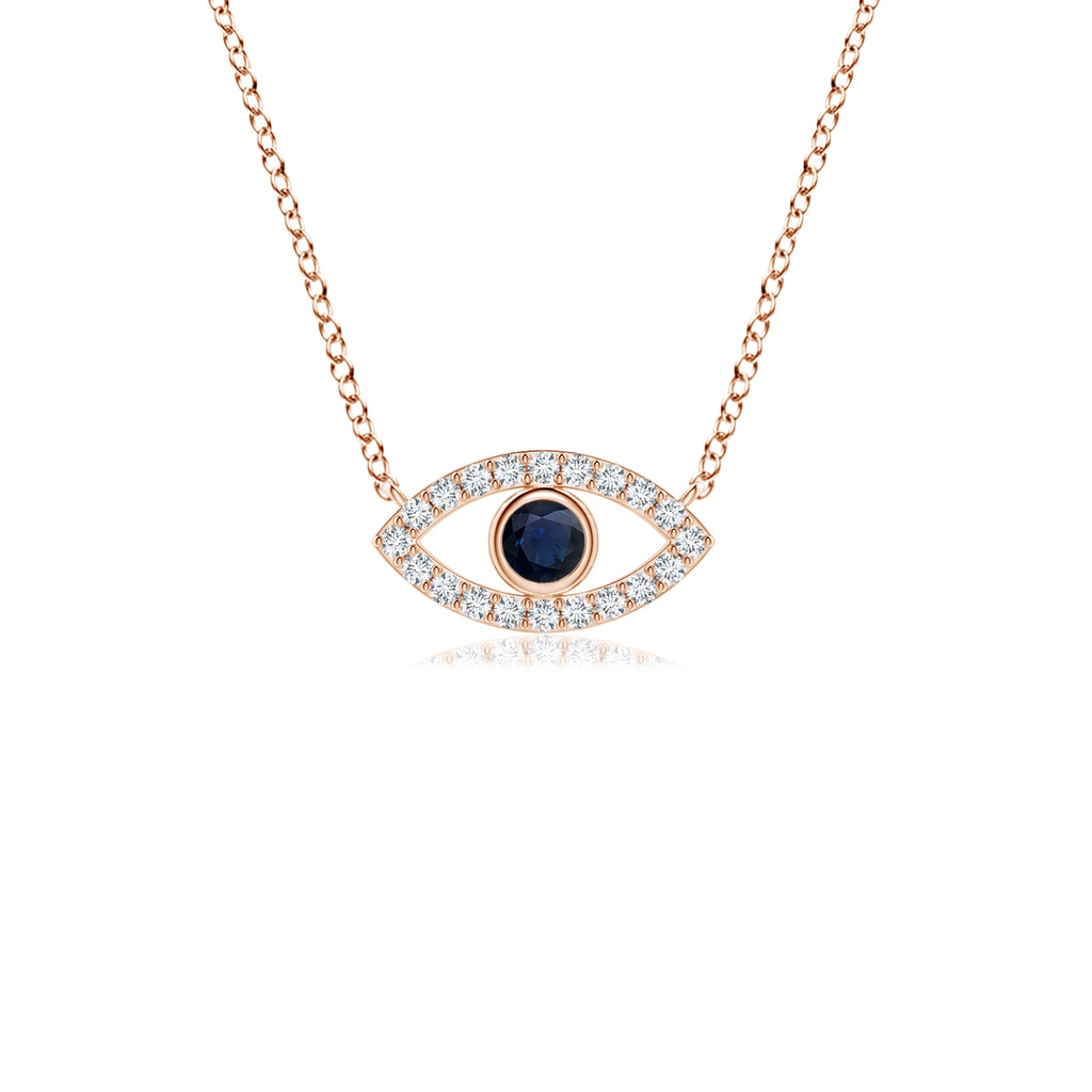2.5mm A Blue Sapphire Evil Eye Pendant with Diamond Accents in 10K Rose Gold