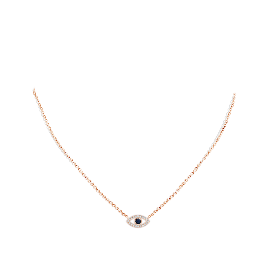 2.5mm A Blue Sapphire Evil Eye Pendant with Diamond Accents in 10K Rose Gold pen