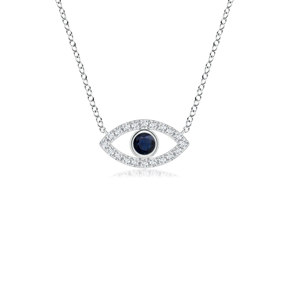 2.5mm A Blue Sapphire Evil Eye Pendant with Diamond Accents in 10K White Gold 