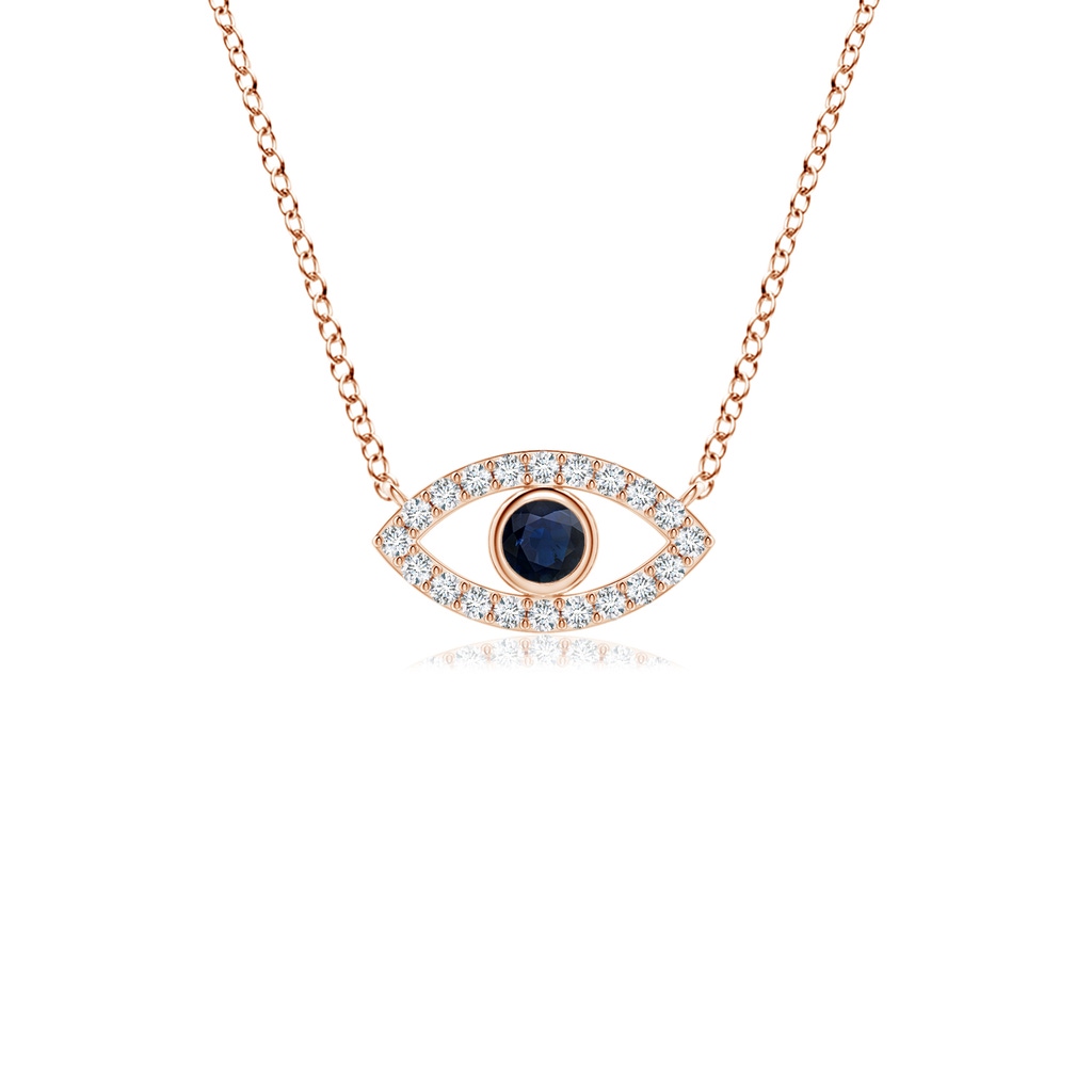 2.5mm A Blue Sapphire Evil Eye Pendant with Diamond Accents in 18K Rose Gold 