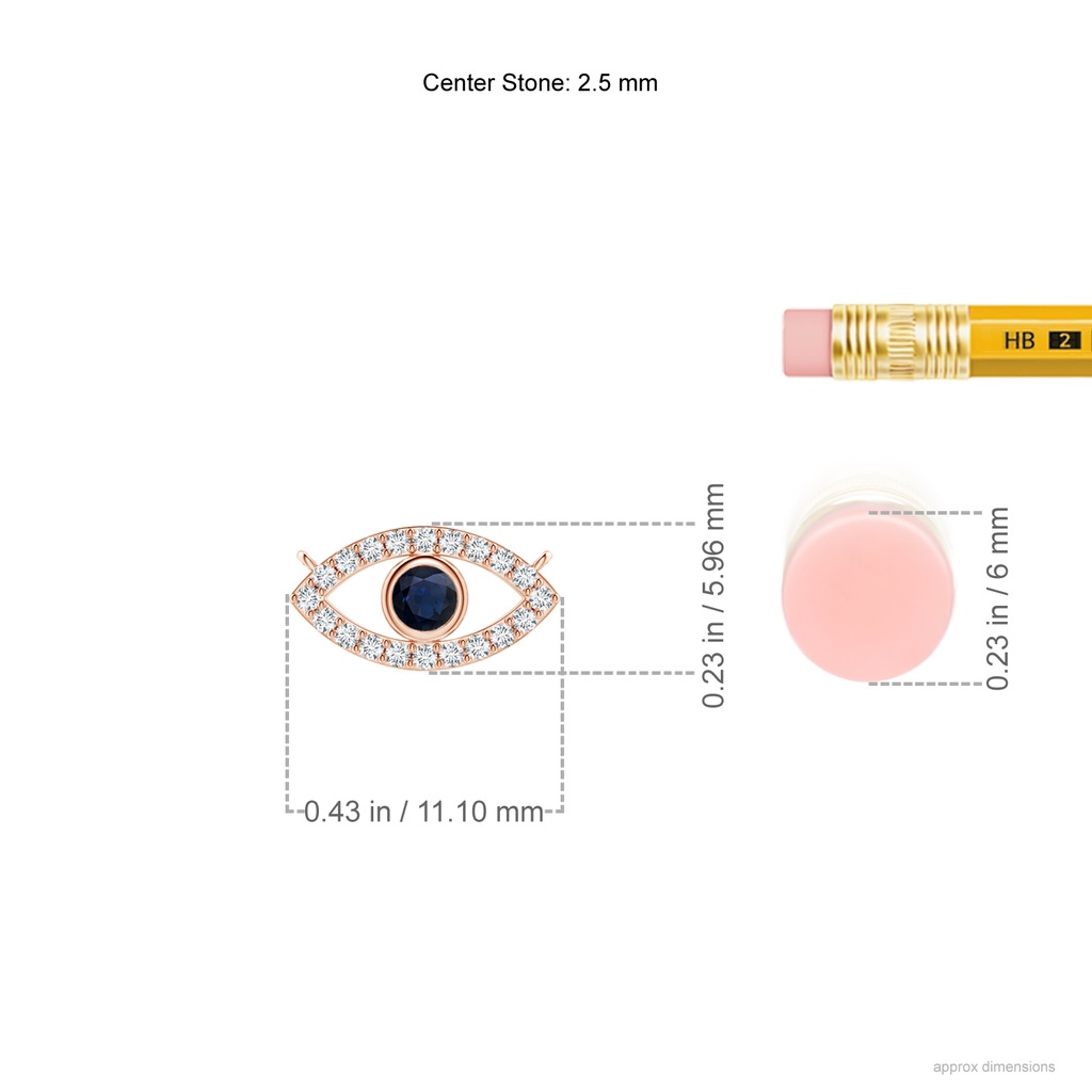 2.5mm A Blue Sapphire Evil Eye Pendant with Diamond Accents in 18K Rose Gold Ruler