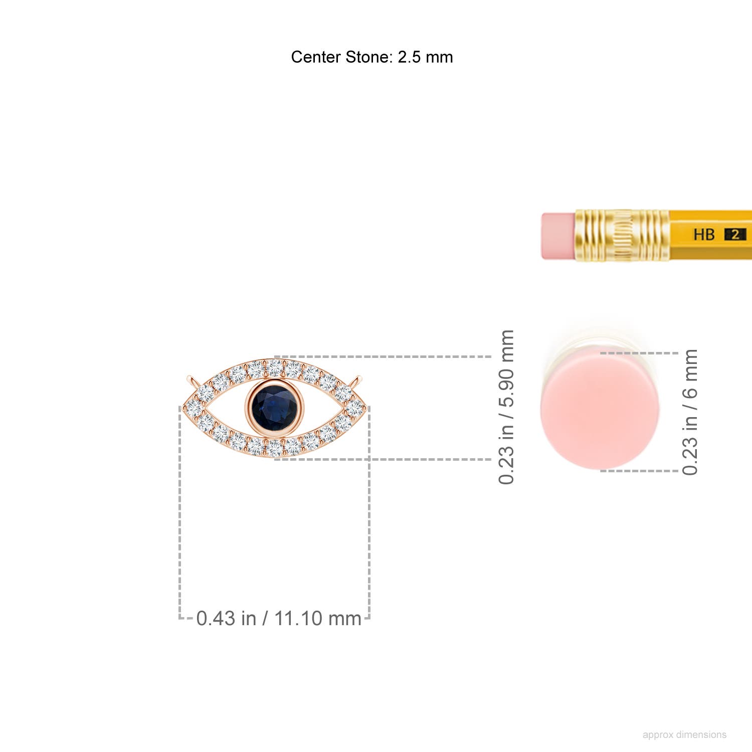 2.5mm A Blue Sapphire Evil Eye Pendant with Diamond Accents in Rose Gold - ruler