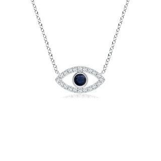 2.5mm A Blue Sapphire Evil Eye Pendant with Diamond Accents in White Gold