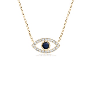 2.5mm A Blue Sapphire Evil Eye Pendant with Diamond Accents in Yellow Gold