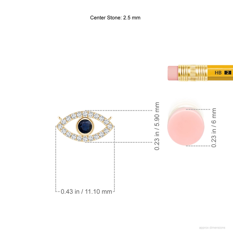 2.5mm A Blue Sapphire Evil Eye Pendant with Diamond Accents in Yellow Gold ruler