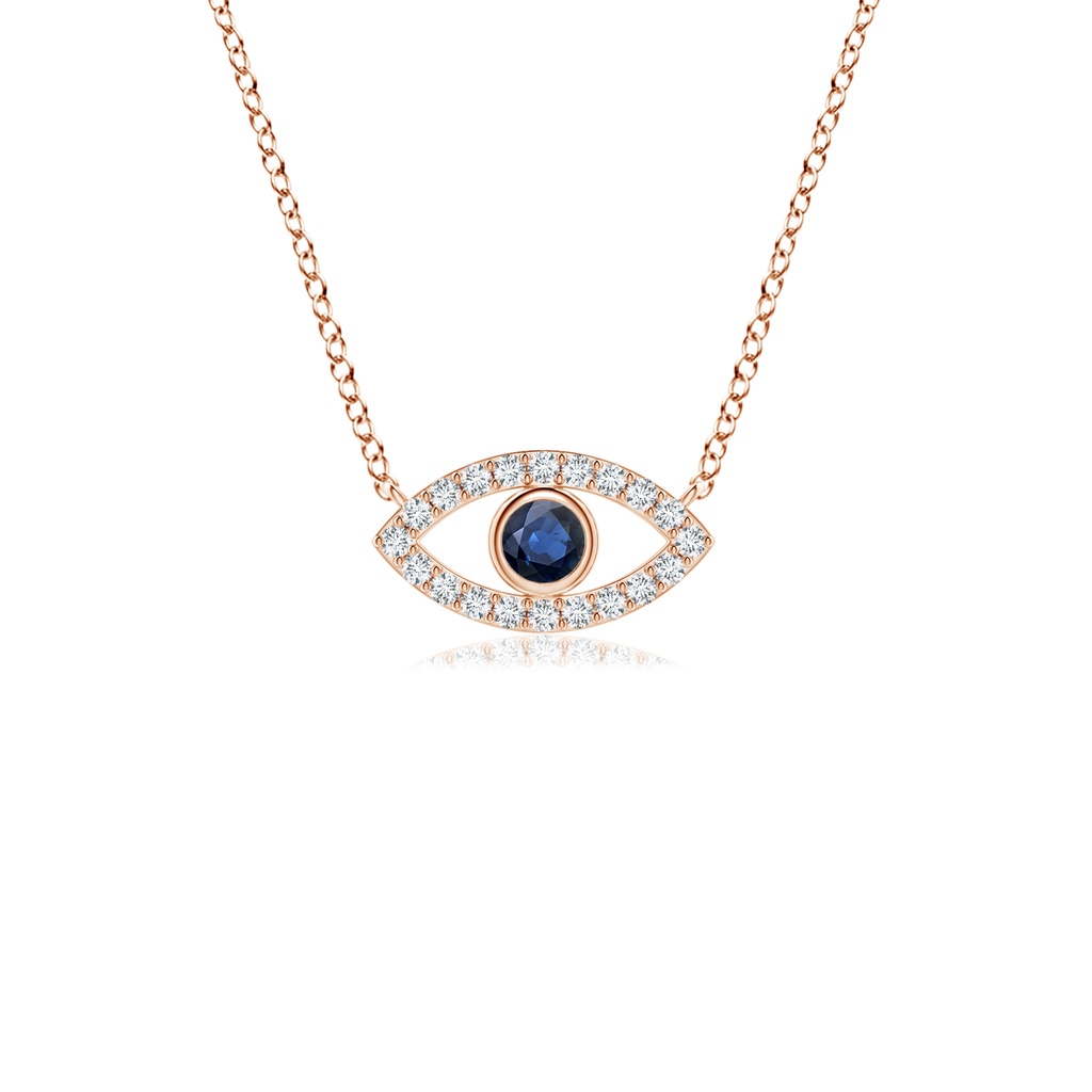 2.5mm AA Blue Sapphire Evil Eye Pendant with Diamond Accents in Rose Gold