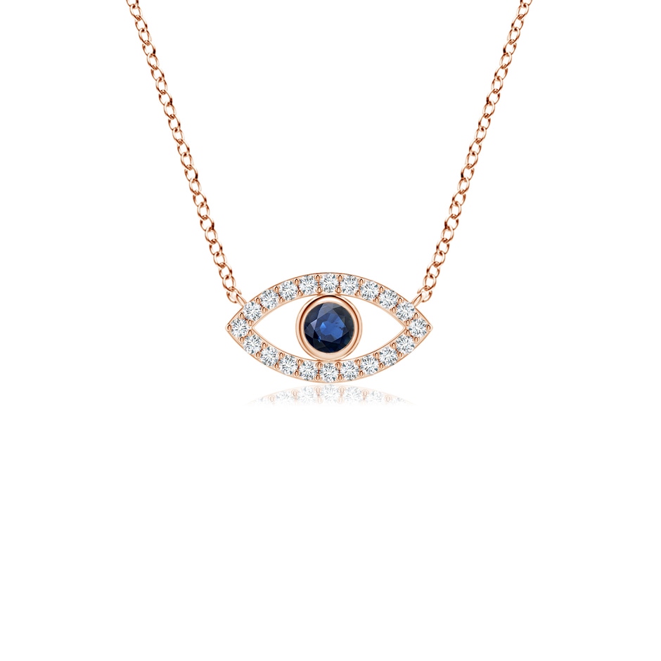2.5mm AA Blue Sapphire Evil Eye Pendant with Diamond Accents in Rose Gold 