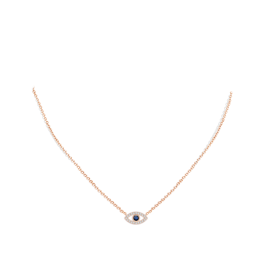 2.5mm AA Blue Sapphire Evil Eye Pendant with Diamond Accents in Rose Gold pen