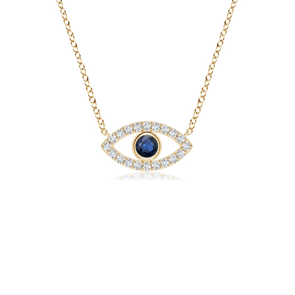 2.5mm AA Blue Sapphire Evil Eye Pendant with Diamond Accents in Yellow Gold 