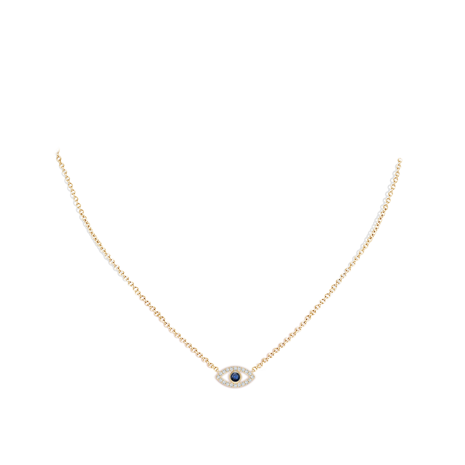 2.5mm AA Blue Sapphire Evil Eye Pendant with Diamond Accents in Yellow Gold pen
