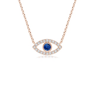 2.5mm AAA Blue Sapphire Evil Eye Pendant with Diamond Accents in 10K Rose Gold