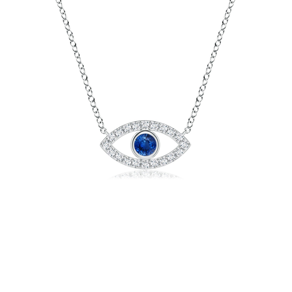 2.5mm AAA Blue Sapphire Evil Eye Pendant with Diamond Accents in 18K White Gold 