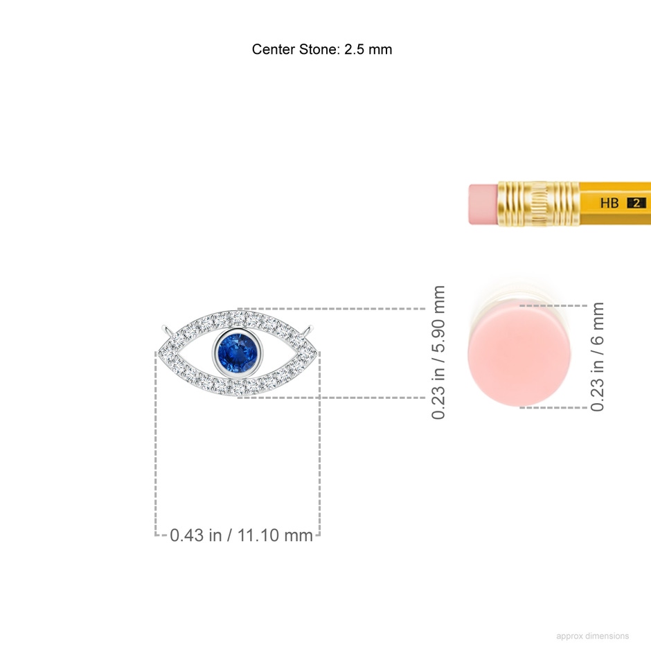 2.5mm AAA Blue Sapphire Evil Eye Pendant with Diamond Accents in 18K White Gold ruler