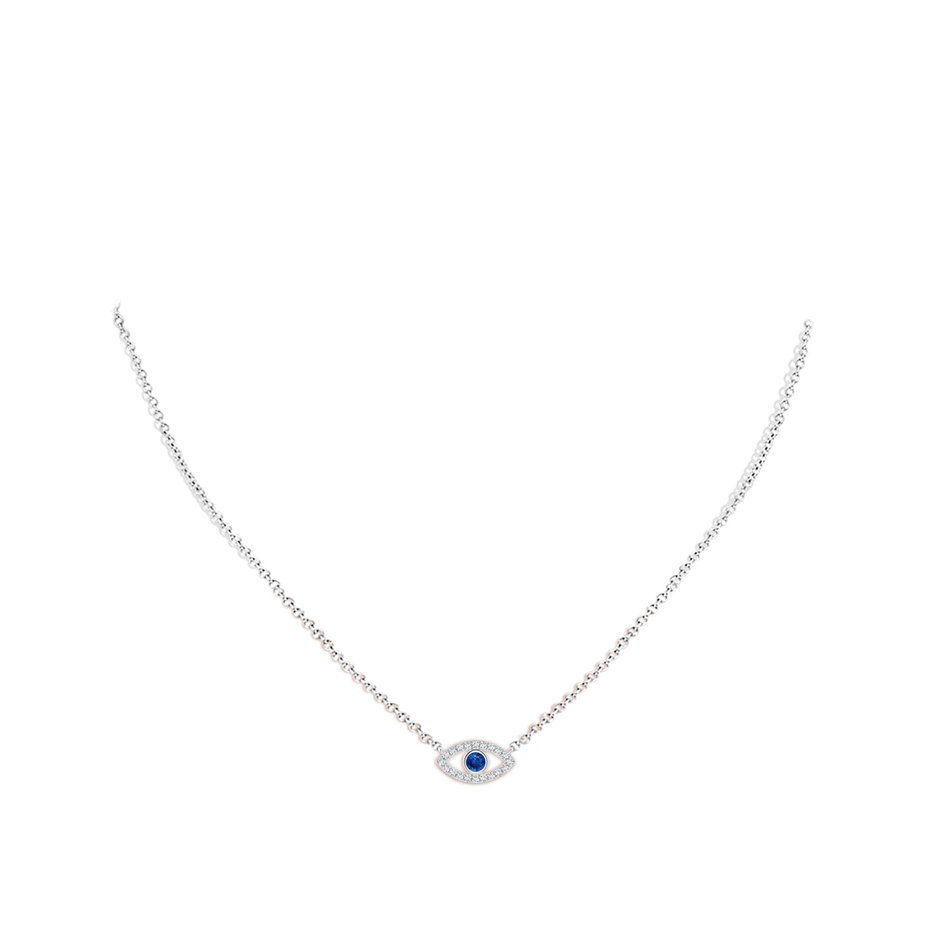 2.5mm AAA Blue Sapphire Evil Eye Pendant with Diamond Accents in 18K White Gold pen