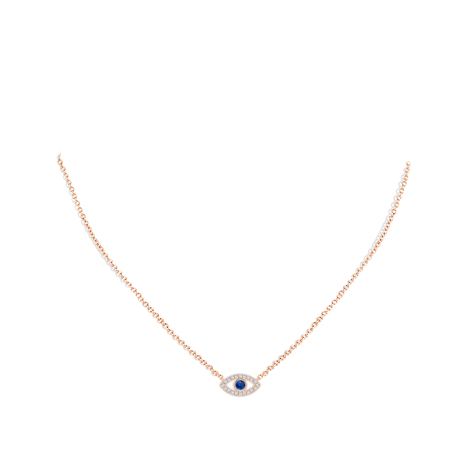 2.5mm AAA Blue Sapphire Evil Eye Pendant with Diamond Accents in 9K Rose Gold pen