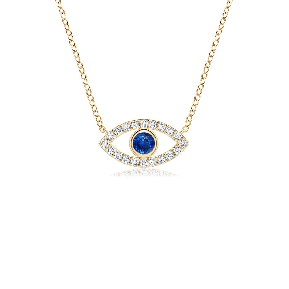 2.5mm AAA Blue Sapphire Evil Eye Pendant with Diamond Accents in 9K Yellow Gold 