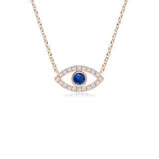 2.5mm AAA Blue Sapphire Evil Eye Pendant with Diamond Accents in Rose Gold