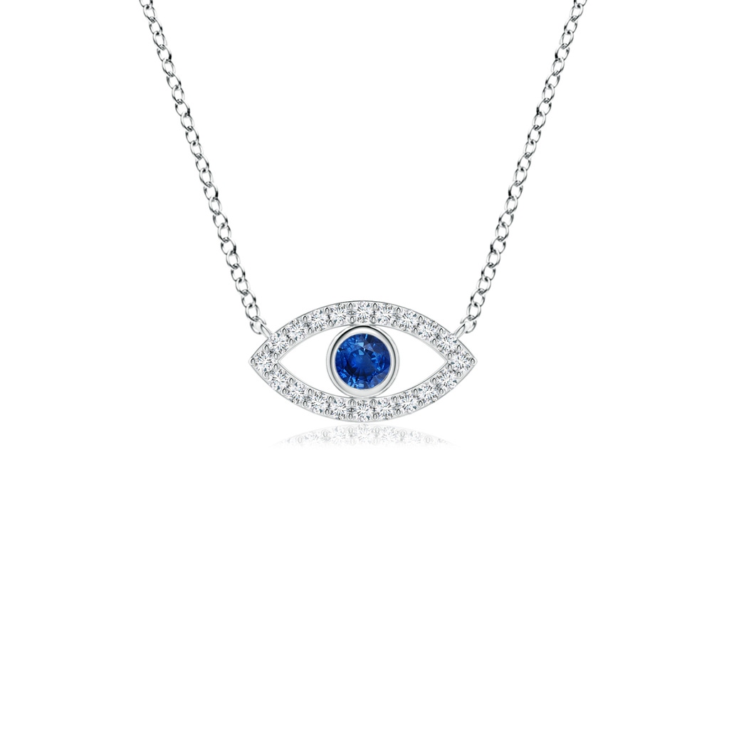 2.5mm AAA Blue Sapphire Evil Eye Pendant with Diamond Accents in White Gold