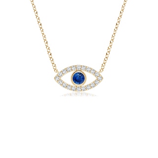 2.5mm AAA Blue Sapphire Evil Eye Pendant with Diamond Accents in Yellow Gold