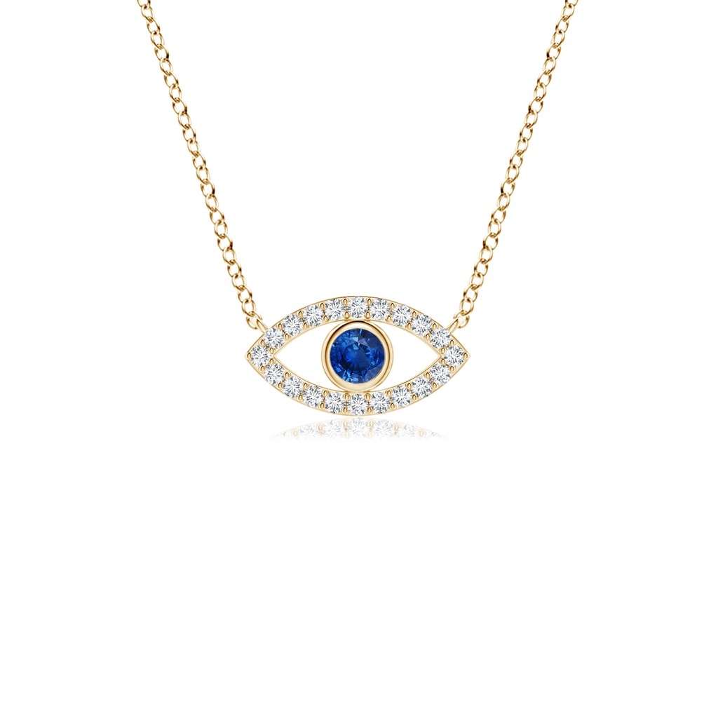 2.5mm AAA Blue Sapphire Evil Eye Pendant with Diamond Accents in Yellow Gold