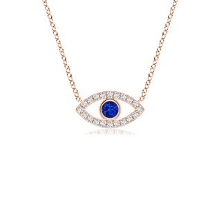 2.5mm AAAA Blue Sapphire Evil Eye Pendant with Diamond Accents in 10K Rose Gold