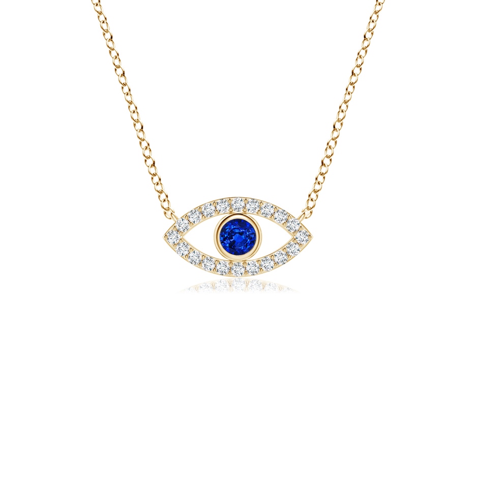 2.5mm AAAA Blue Sapphire Evil Eye Pendant with Diamond Accents in 10K Yellow Gold 