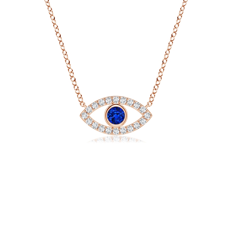 2.5mm AAAA Blue Sapphire Evil Eye Pendant with Diamond Accents in 18K Rose Gold 