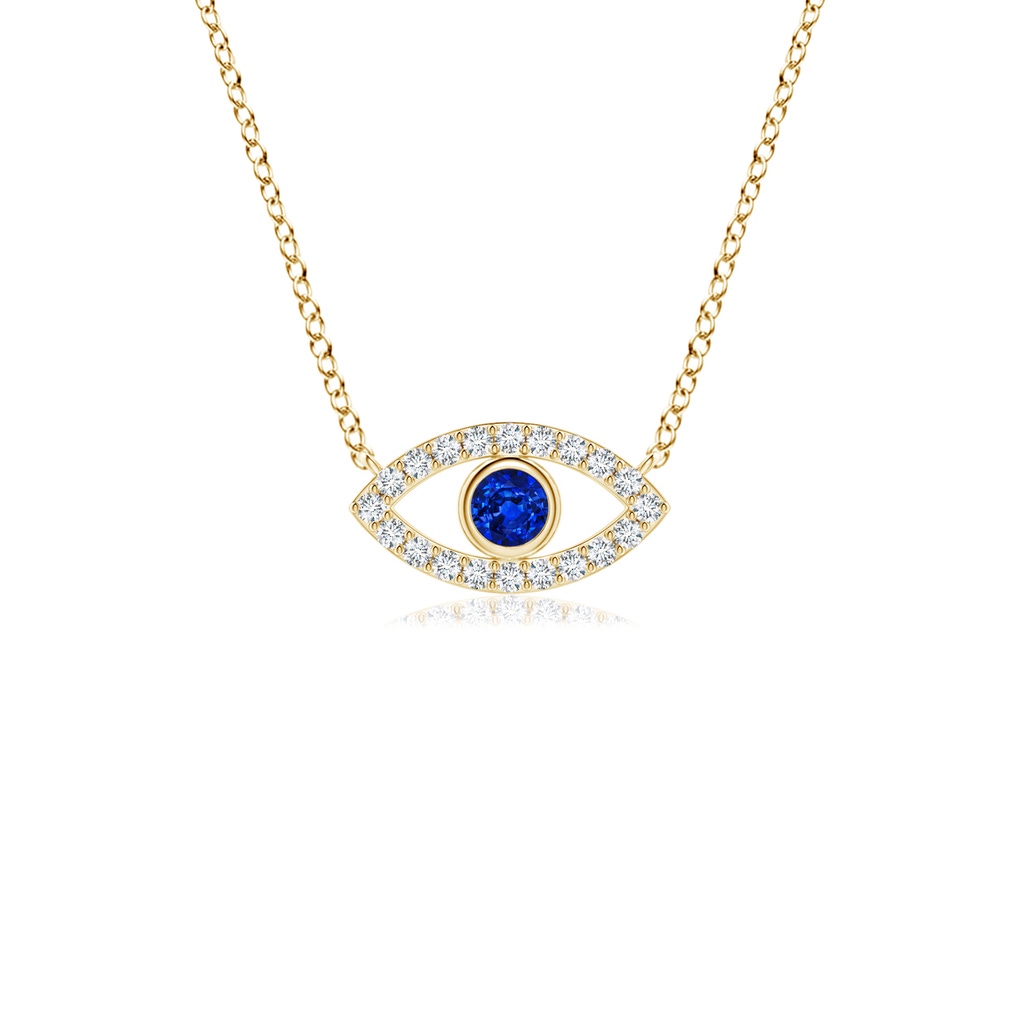 2.5mm AAAA Blue Sapphire Evil Eye Pendant with Diamond Accents in 18K Yellow Gold
