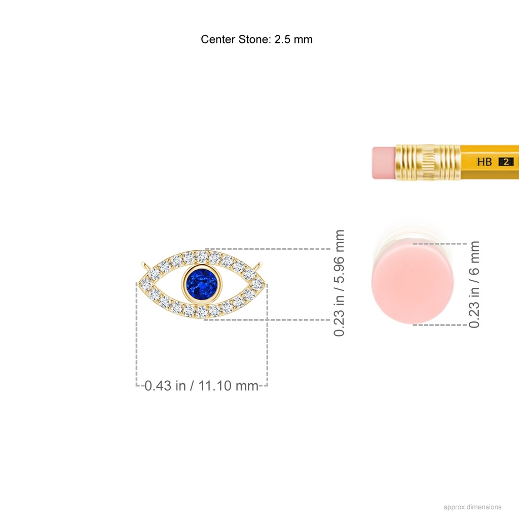 2.5mm AAAA Blue Sapphire Evil Eye Pendant with Diamond Accents in 18K Yellow Gold Ruler