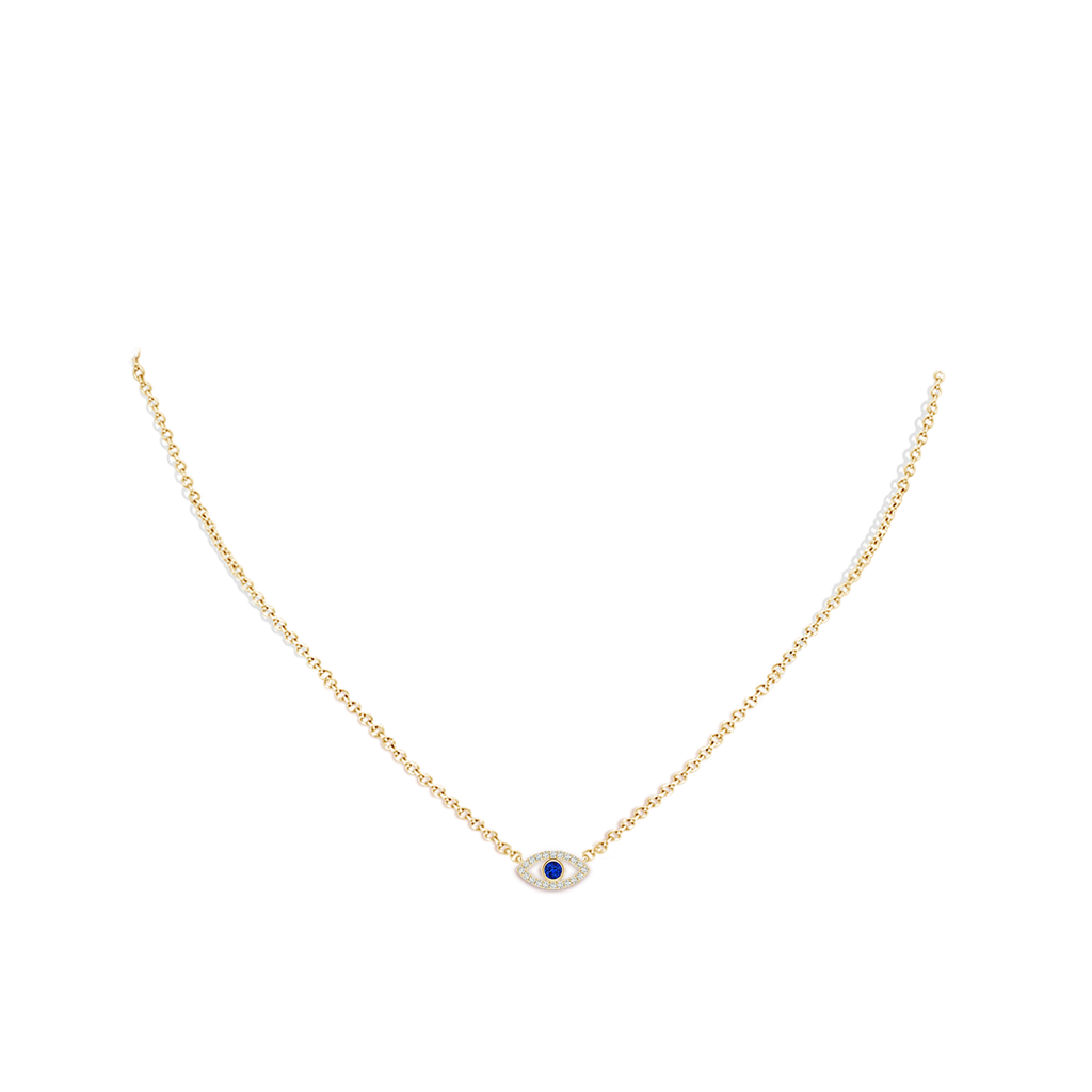2.5mm AAAA Blue Sapphire Evil Eye Pendant with Diamond Accents in 18K Yellow Gold Body-Neck