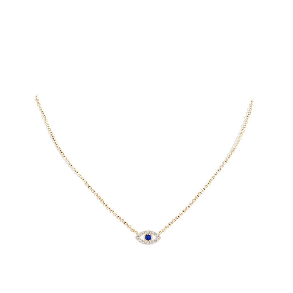 2.5mm AAAA Blue Sapphire Evil Eye Pendant with Diamond Accents in 18K Yellow Gold pen