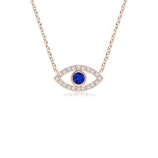 2.5mm AAAA Blue Sapphire Evil Eye Pendant with Diamond Accents in 9K Rose Gold
