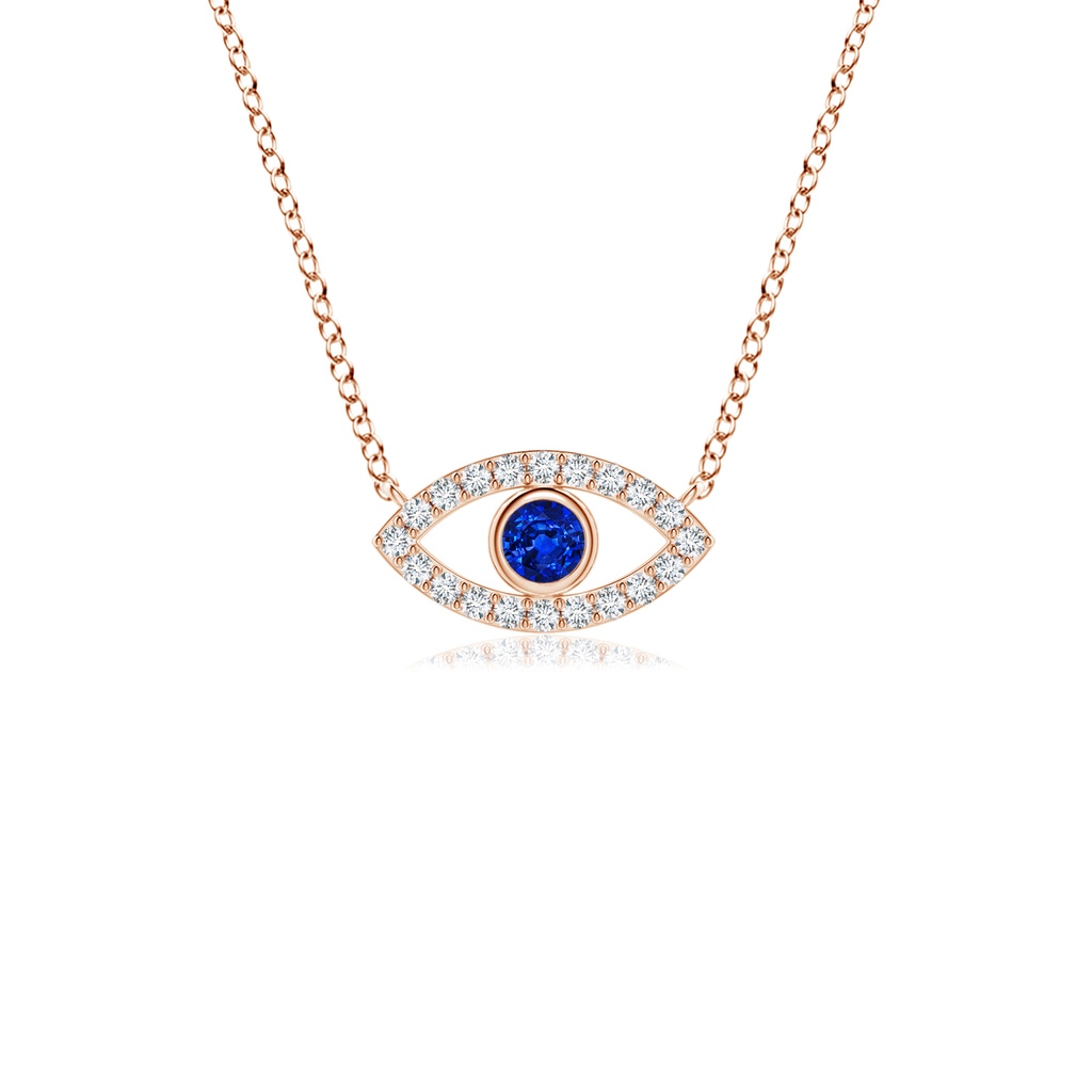 2.5mm AAAA Blue Sapphire Evil Eye Pendant with Diamond Accents in Rose Gold