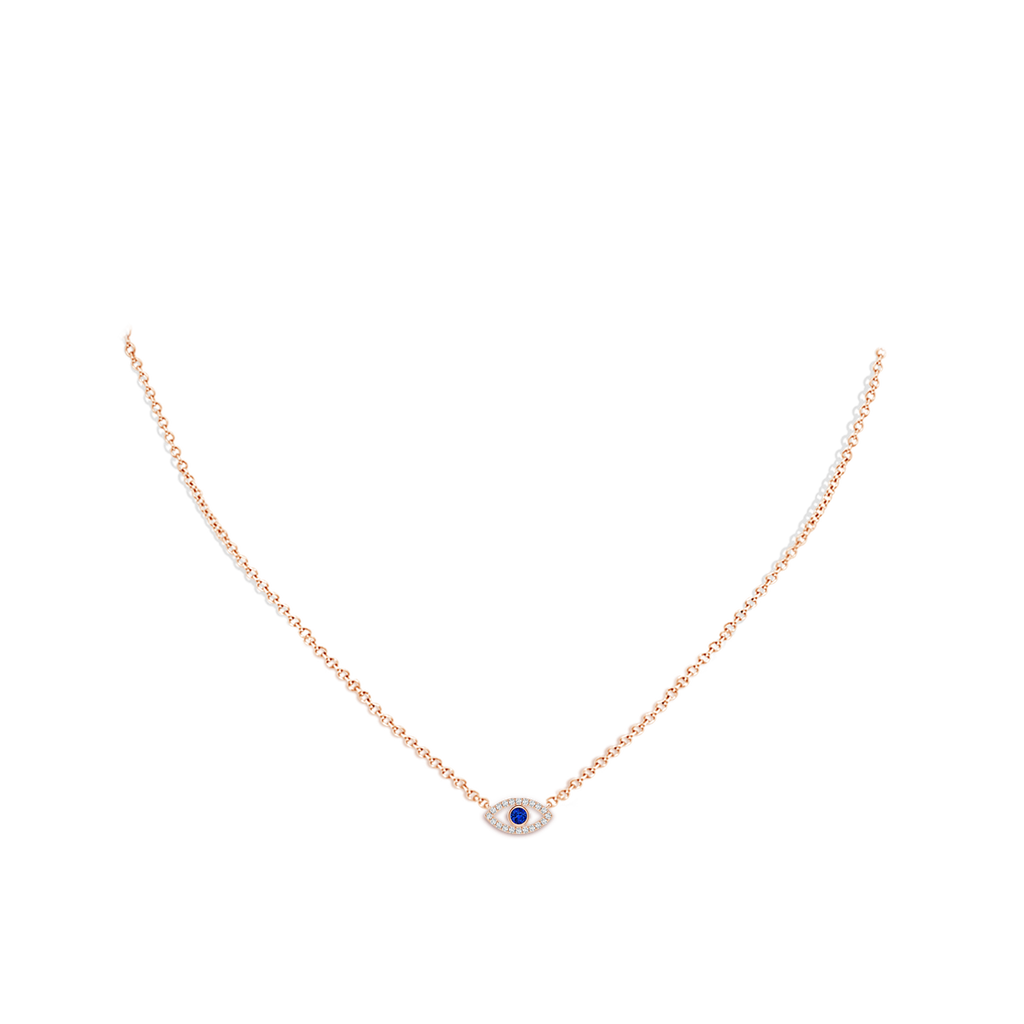 2.5mm AAAA Blue Sapphire Evil Eye Pendant with Diamond Accents in Rose Gold Body-Neck