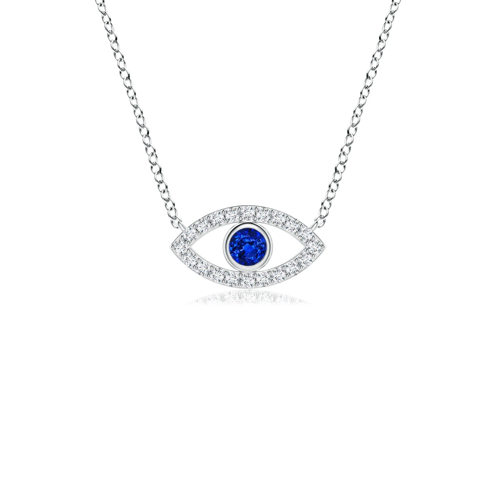 2.5mm AAAA Blue Sapphire Evil Eye Pendant with Diamond Accents in White Gold