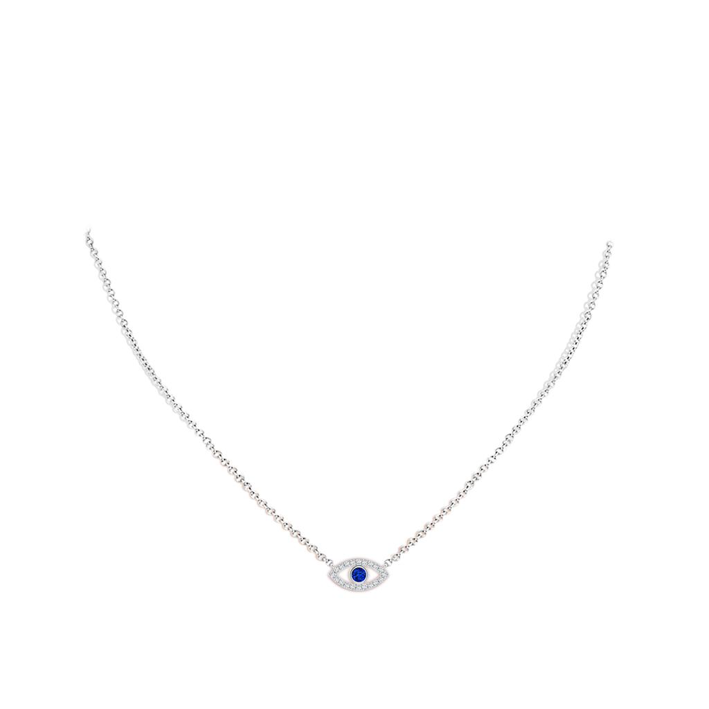 2.5mm AAAA Blue Sapphire Evil Eye Pendant with Diamond Accents in White Gold pen