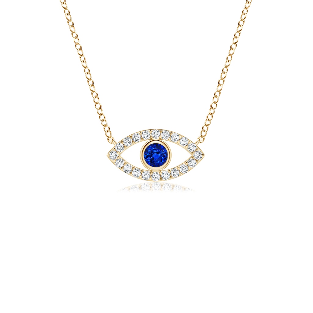 2.5mm AAAA Blue Sapphire Evil Eye Pendant with Diamond Accents in Yellow Gold