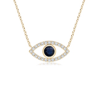3.5mm A Blue Sapphire Evil Eye Pendant with Diamond Accents in Yellow Gold