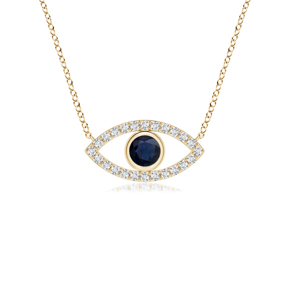 3.5mm A Blue Sapphire Evil Eye Pendant with Diamond Accents in Yellow Gold 