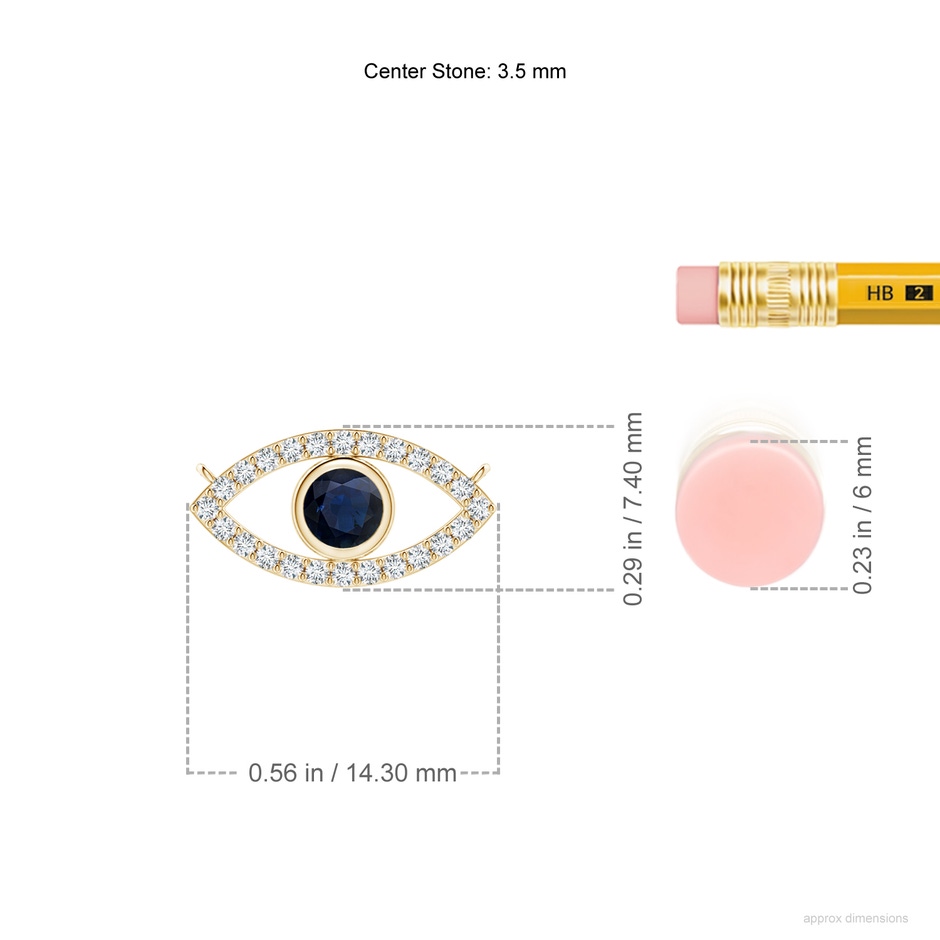 3.5mm A Blue Sapphire Evil Eye Pendant with Diamond Accents in Yellow Gold ruler