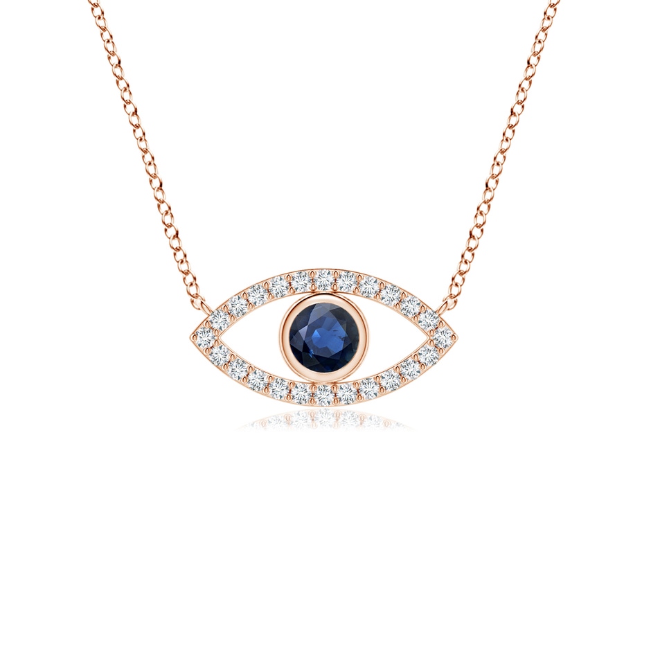 3.5mm AA Blue Sapphire Evil Eye Pendant with Diamond Accents in 18K Rose Gold 