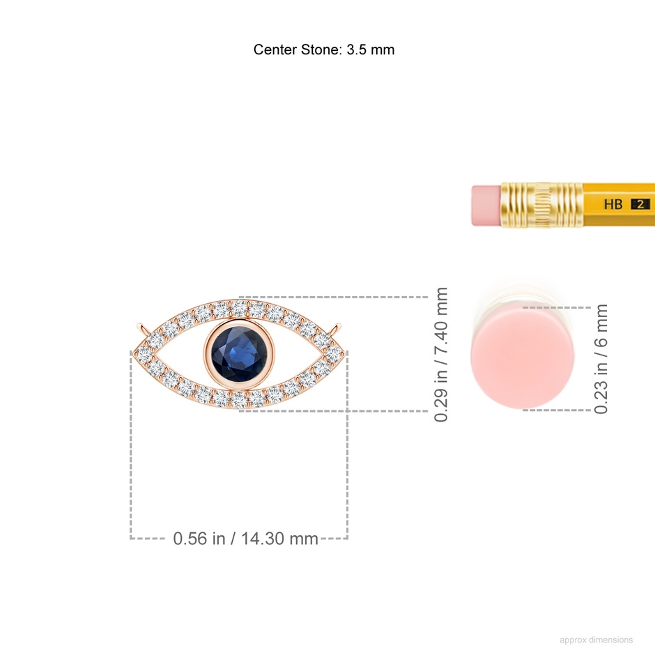 3.5mm AA Blue Sapphire Evil Eye Pendant with Diamond Accents in 18K Rose Gold ruler
