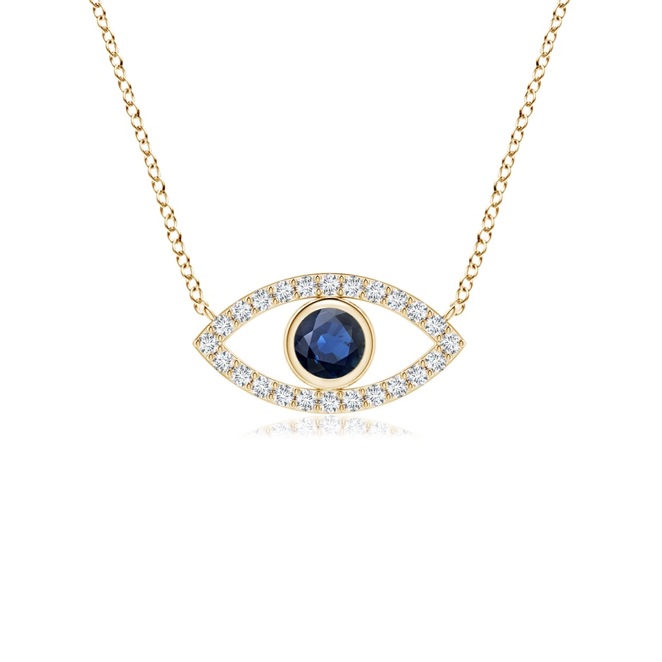 3.5mm AA Blue Sapphire Evil Eye Pendant with Diamond Accents in Yellow Gold 
