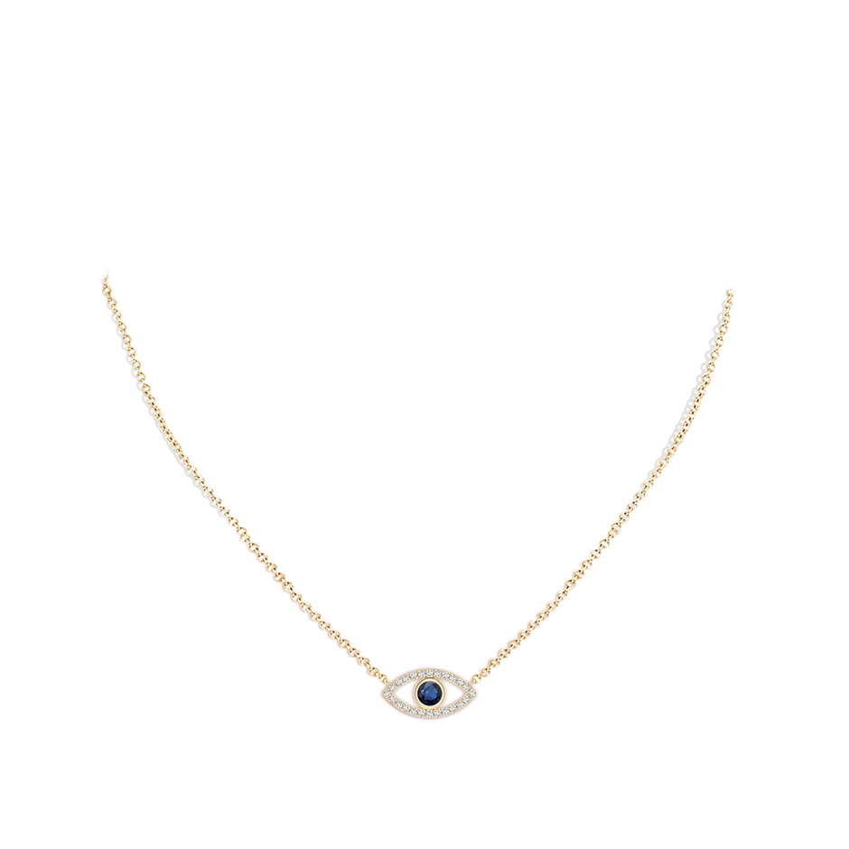 3.5mm AA Blue Sapphire Evil Eye Pendant with Diamond Accents in Yellow Gold pen